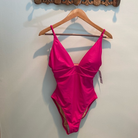 J.Crew Plunge one-piece in Radiant Fucshia - Picture 3 of 7